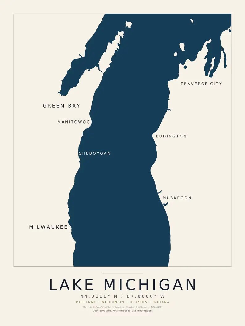 Lake Michigan Street Map Print | Modern Street Map of Lake Michigan | Street Map Wall Art | Digital Download