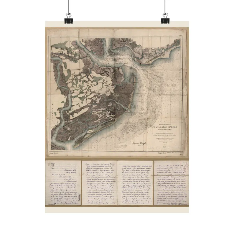 Charleston Harbor Map Print | Vintage Charleston Harbor Map 1858 | South Carolina Wall Art | Antique Nautical Chart Matte Poster