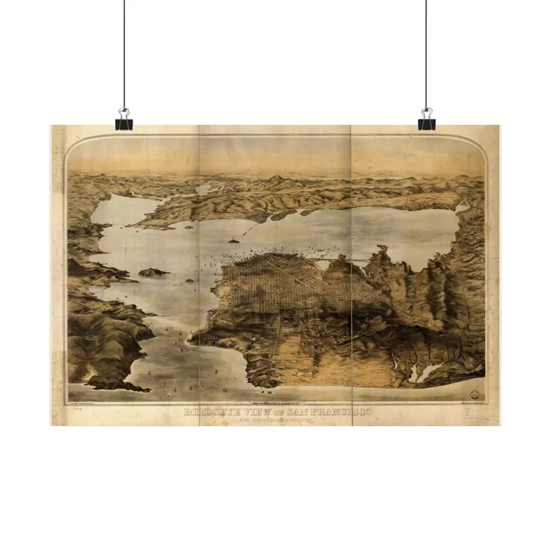 San Francisco Map Print | Vintage San Francisco Map 1876 | California Wall Art | Antique Bird's-Eye View City Map Matte Poster