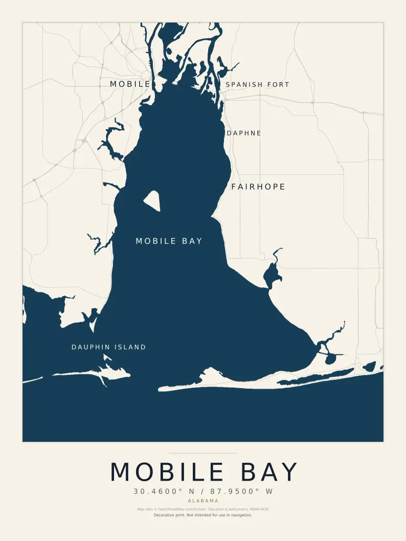 Mobile Bay Street Map Print | Modern Street Map of Mobile Bay Alabama | Street Map Wall Art | Digital Download