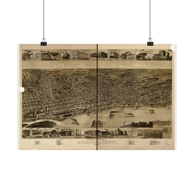 Memphis Map Print | Vintage Memphis Map 1887 | Tennessee Wall Art | Antique Bird's-Eye View City Map Matte Poster
