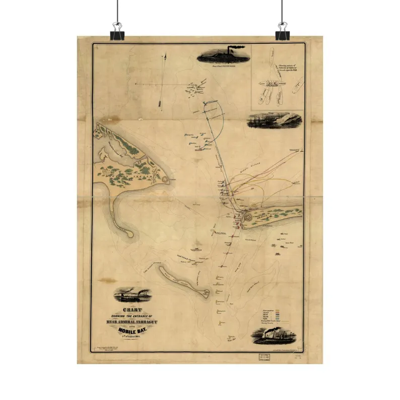 Mobile Bay Map Print | Vintage Mobile Bay Map 1864 | Alabama Wall Art | Antique Nautical Chart Matte Poster