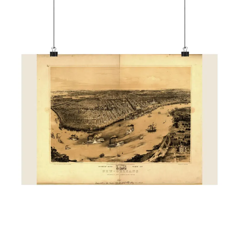 New Orleans Map Print | Vintage New Orleans Map 1851 | Louisiana Wall Art | Antique Bird's-Eye View City Map Matte Poster