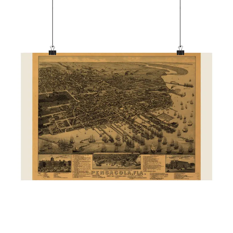 Pensacola Map Print | Vintage Pensacola Map 1885 | Florida Wall Art | Antique Bird's-Eye View City Map Matte Poster