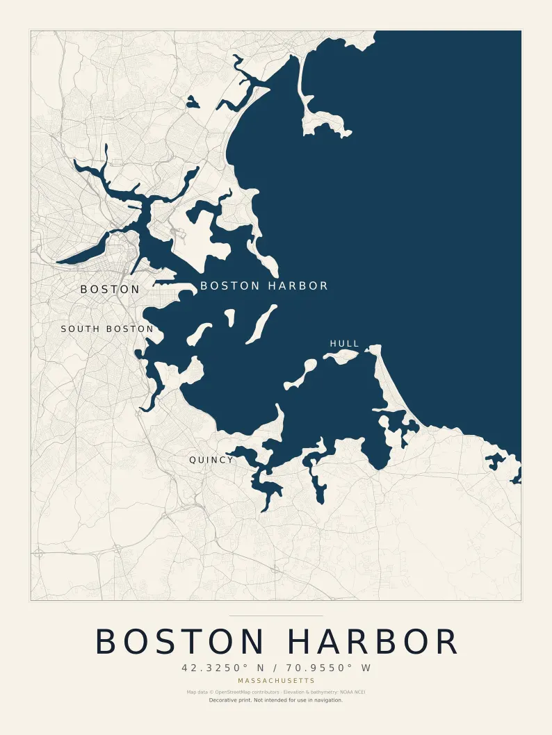 Boston Harbor Street Map Print