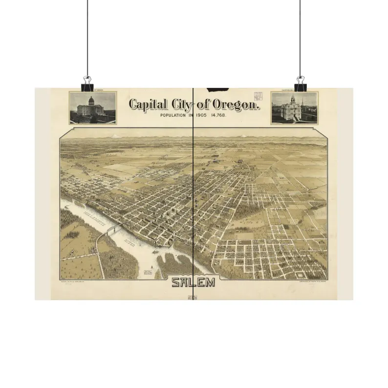 Salem Map Print | Vintage Salem Map 1905 | Oregon Wall Art | Antique Bird's-Eye View City Map Matte Poster