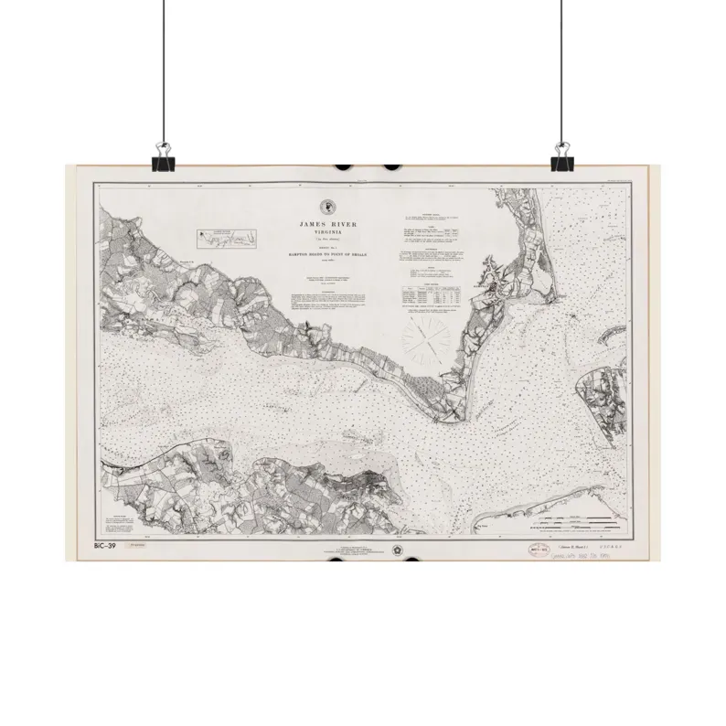 James River Map Print | Historic James River Map 1976 | Virginia Wall Art | Classic Nautical Chart Matte Poster