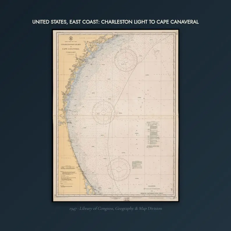 1947 Charleston Light to Cape Canaveral Map Print