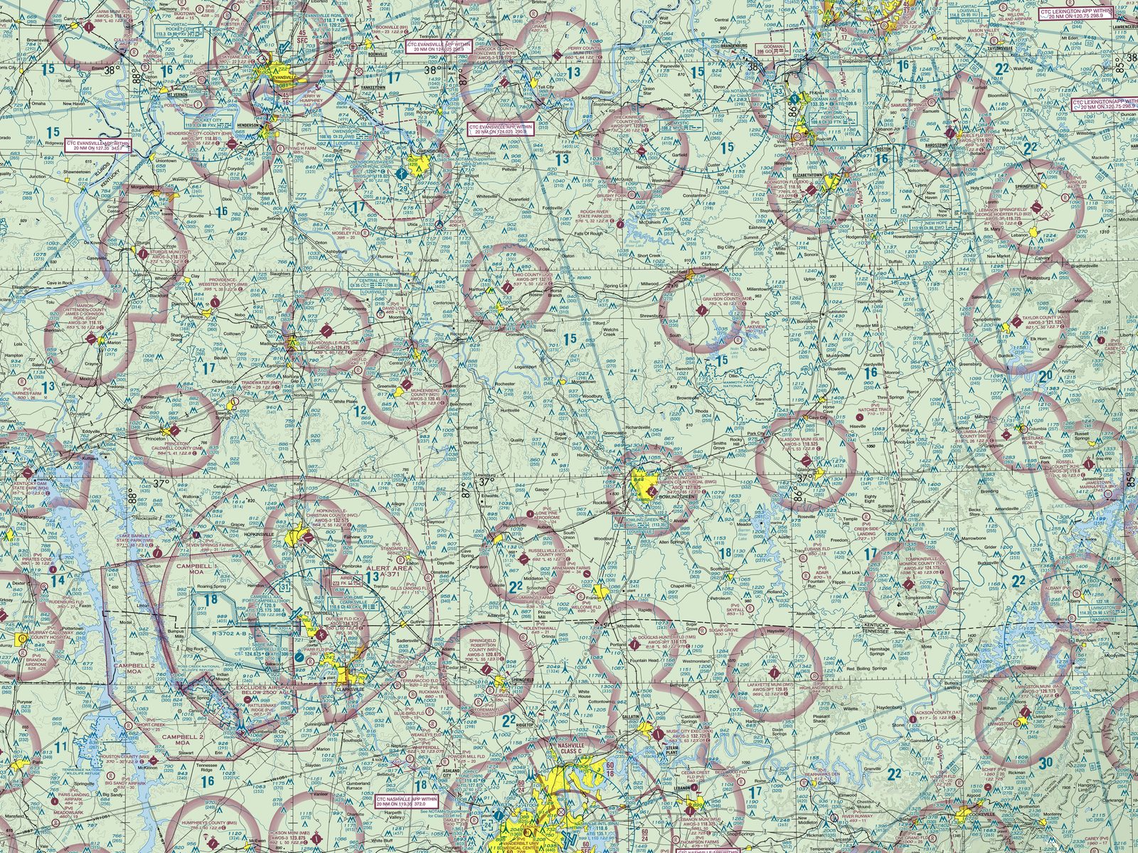 FAA St. Louis sectional chart cropped around Nashville International Airport
