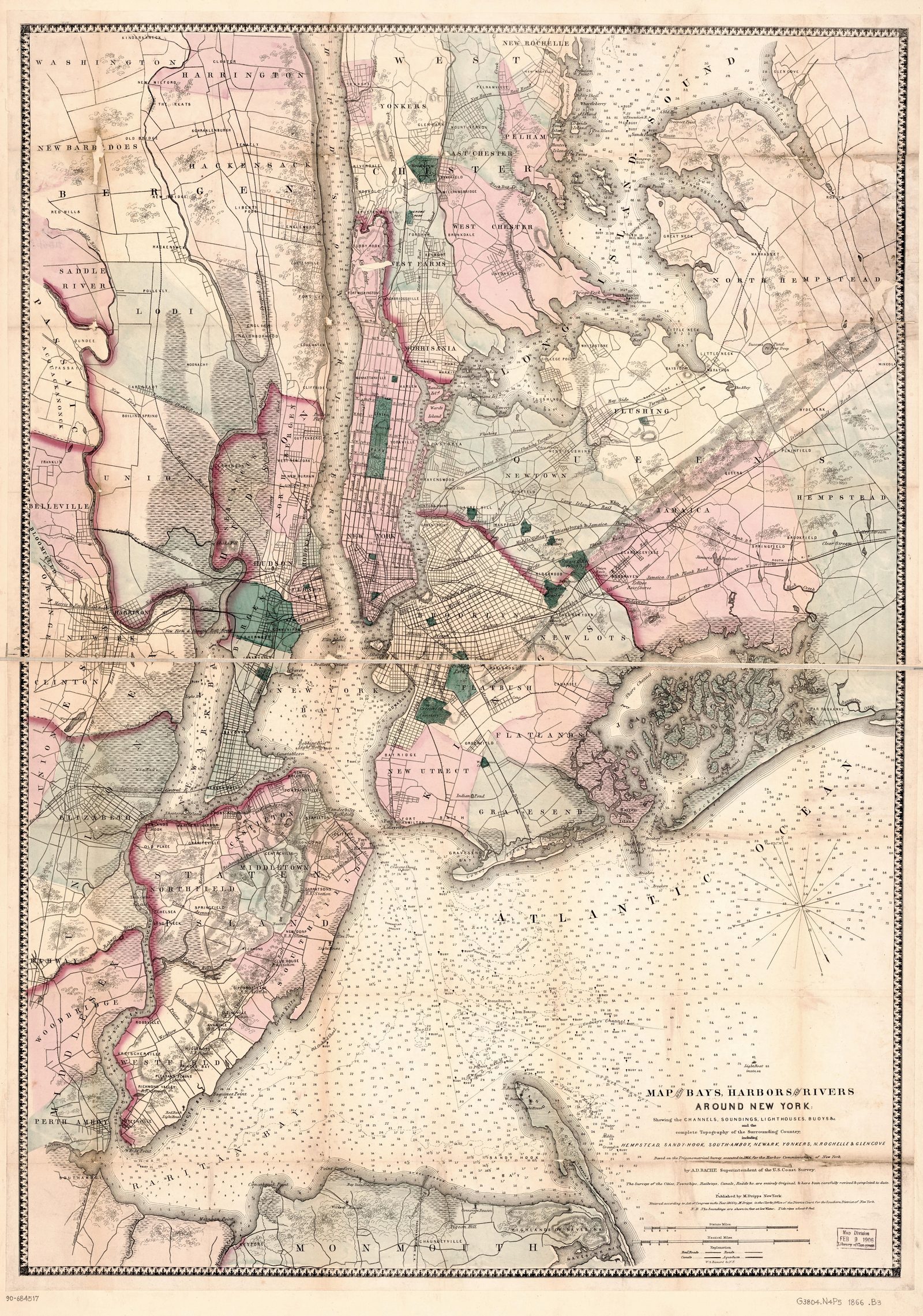 1866 New York Harbor Map Print