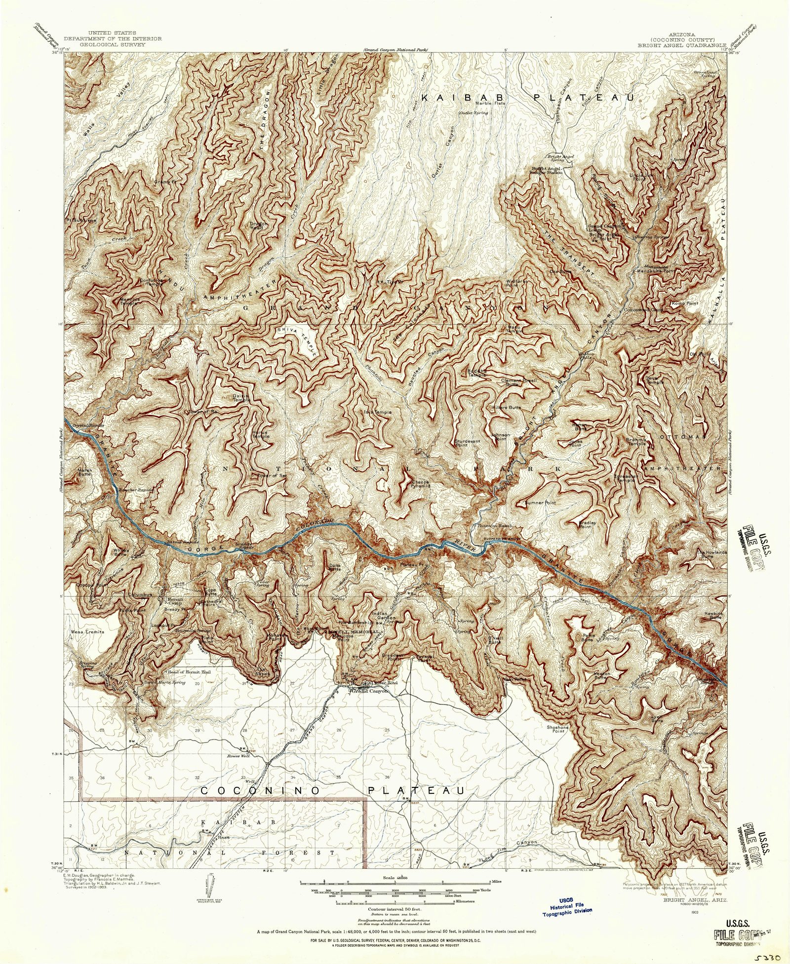 Restored 1903 USGS Bright Angel quadrangle of the Grand Canyon