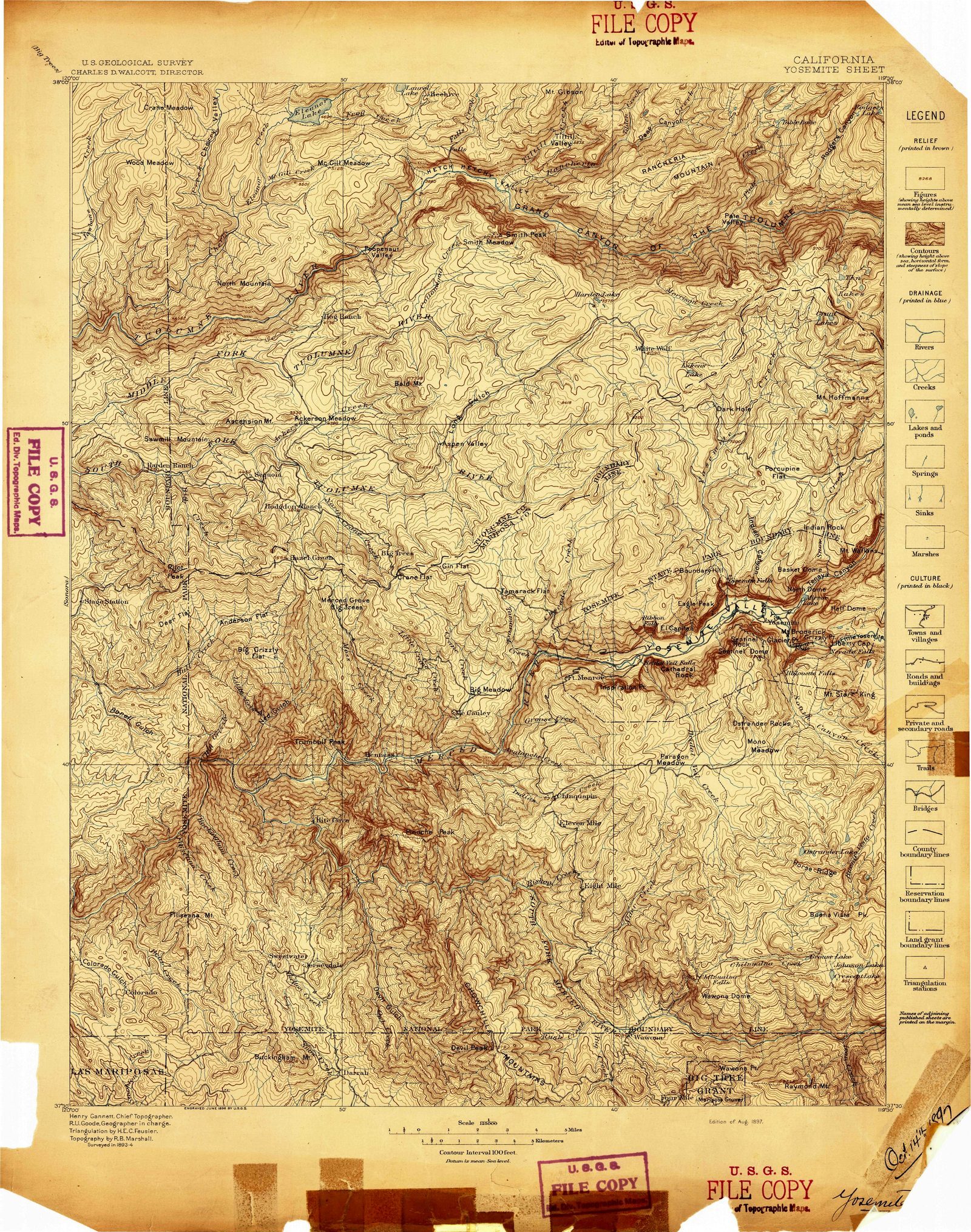 Restored 1897 USGS topographic quadrangle of Yosemite
